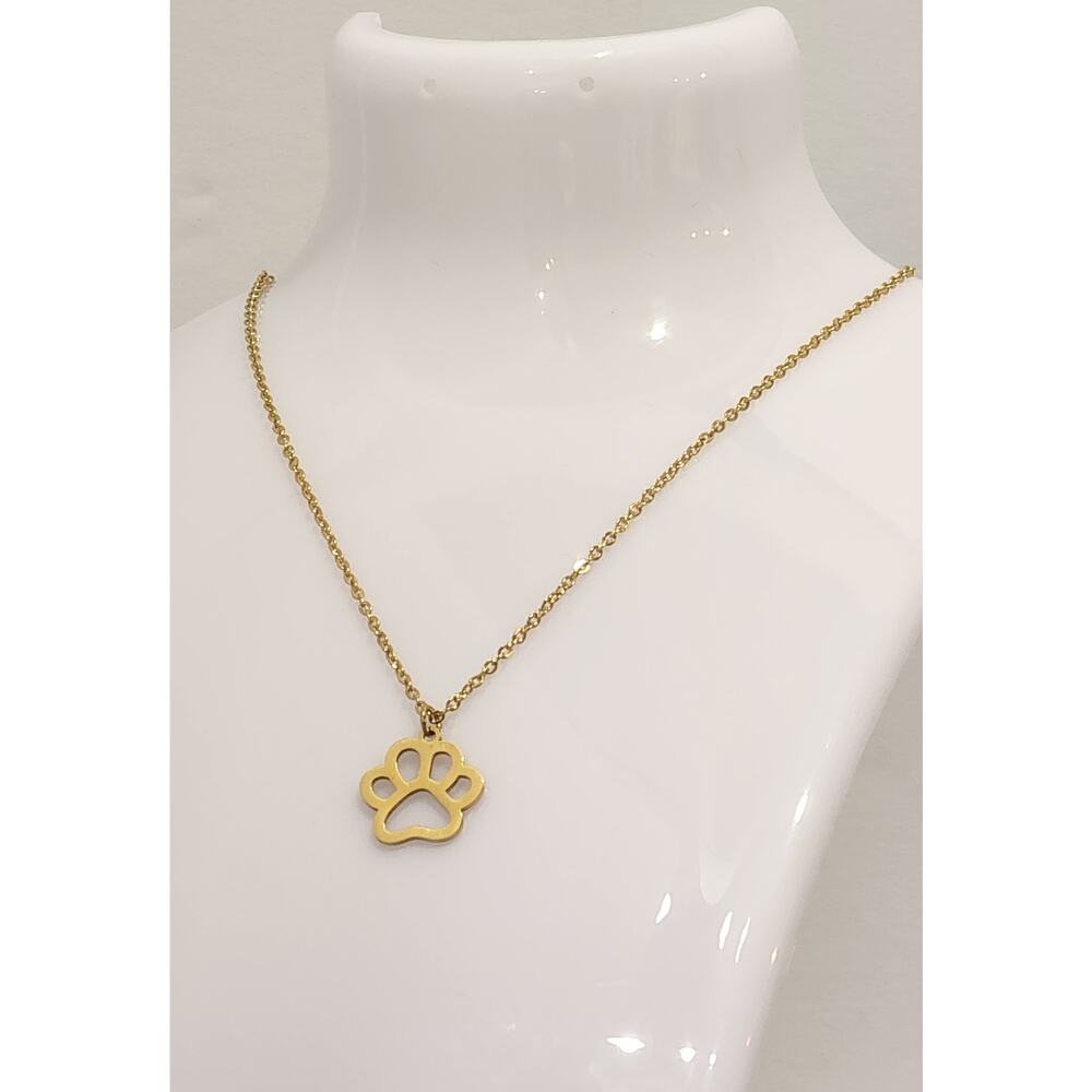 New Gold Paw Print Charm Necklace Dog Cat Pet - Picture 3 of 5